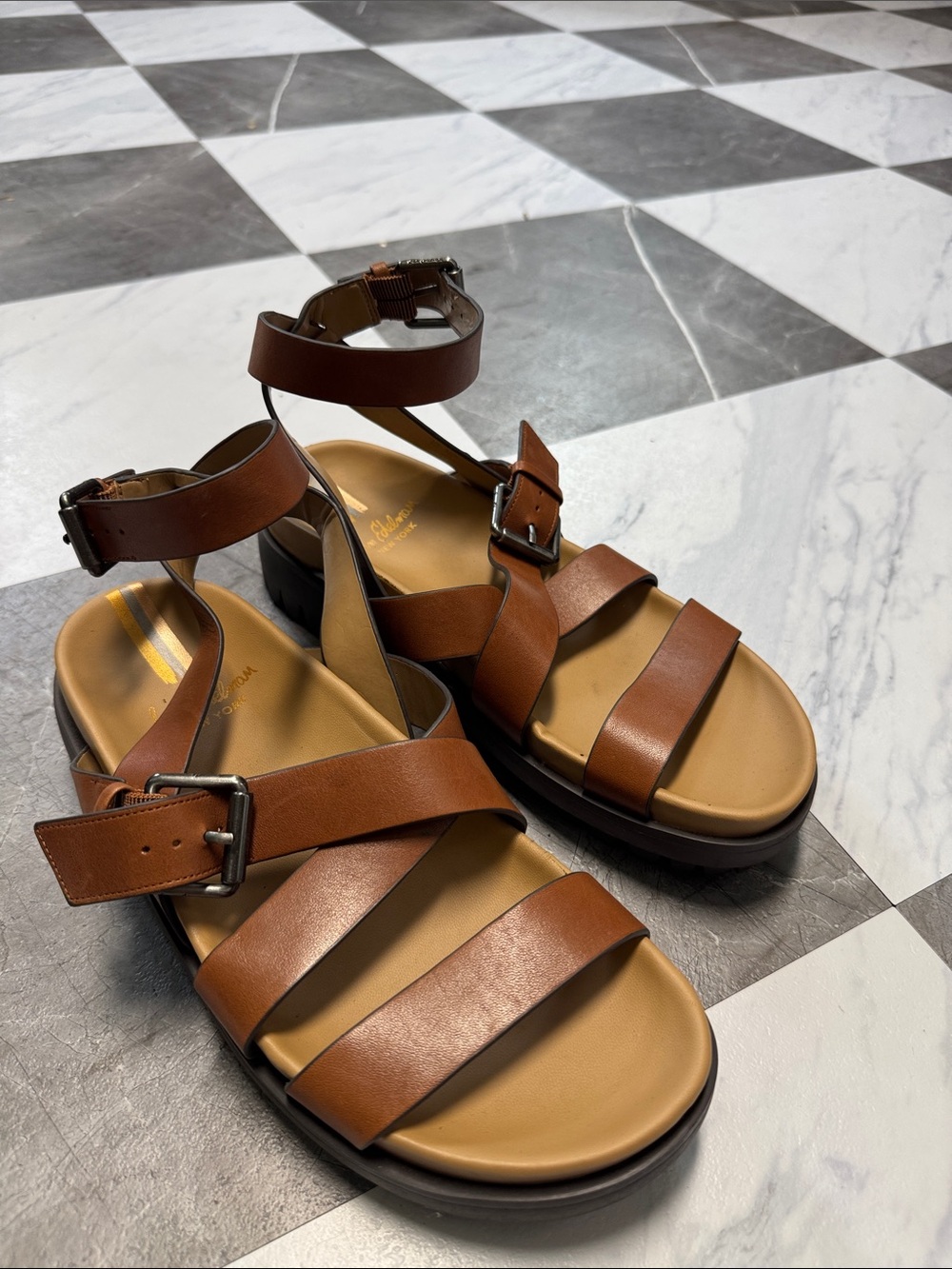 Sam Edelman Brown Leather Multi-Strap Ankle-Buckle Sandals
